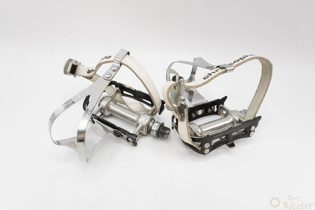 Campagnolo Super Record Pedale mit Christophe Riemen und Körbchen