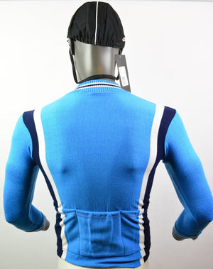 Jersey de algodón de manga larga Jersey de bicicleta de carretera retro de algodón azul azul talla S