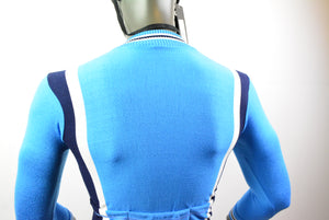 Langarm Baumwoll Trikot Blau Cotton Retro Road Bike Jersey blue size S