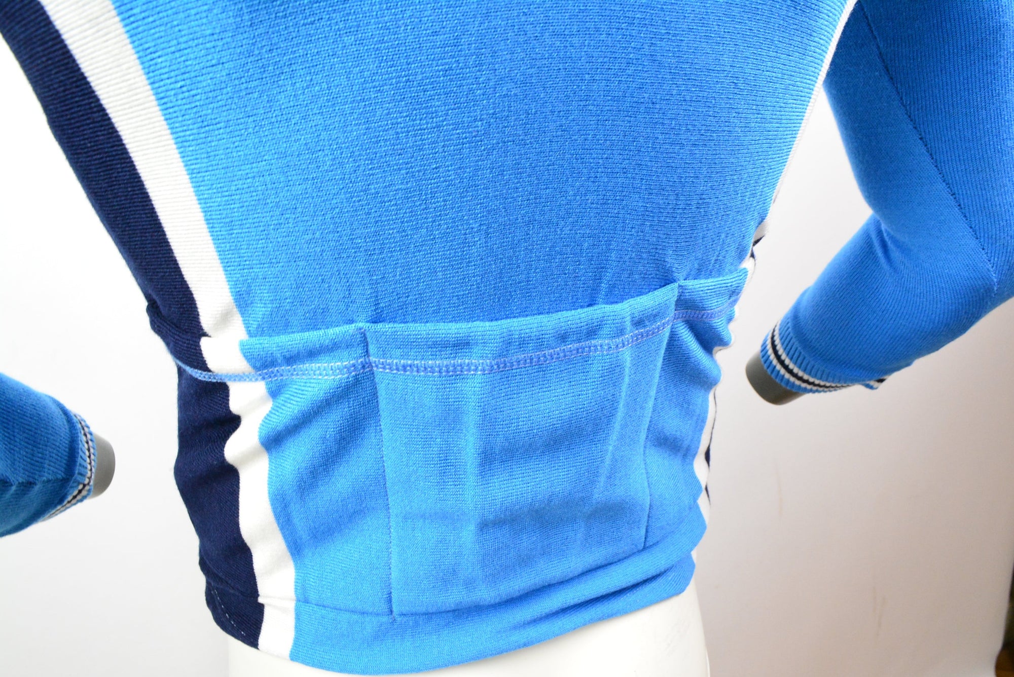 Langarm Baumwoll Trikot Blau Cotton Retro Road Bike Jersey blue size S
