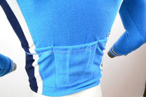 Jersey coton manches longues Bleu Cotton Retro Road Bike Jersey bleu taille S