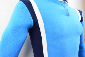 Langarm Baumwoll Trikot Blau Cotton Retro Road Bike Jersey blue size S