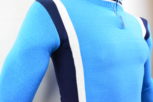 Katoenen jersey met lange mouwen Blauw Katoenen retro racefietsshirt blauw maat S